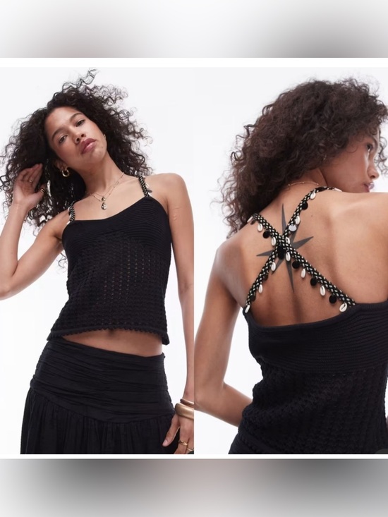 Topshop Tops - Topshop Black Knit Shell Strap Cami Crochet Tank Size M 8–10
